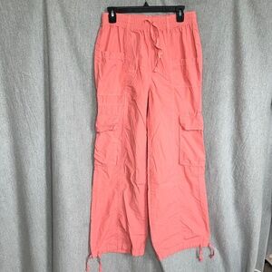 Aerie High Waisted Go-For-It Baggy Cargo Pant Spicy Coral Pink Sz S Skater 90s